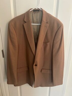 Classic Ralph Lauren Lauren men’s blazer in a timeless camel/tan color; 48L